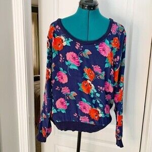 Ella Moss Silk Floral Print Sheer Lightweight Long Sleeve Casual Career Blouse